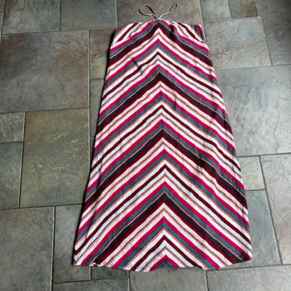 LOFT Multicolor Chevron Halter Linen Blend Maxi Dress Women's Size Medium Petite - Picture 3 of 5